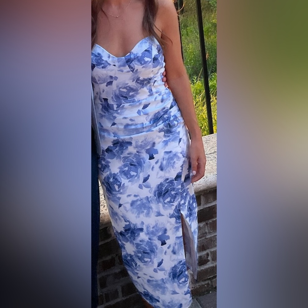 Blueish purple floral dress with slit size small Windsor